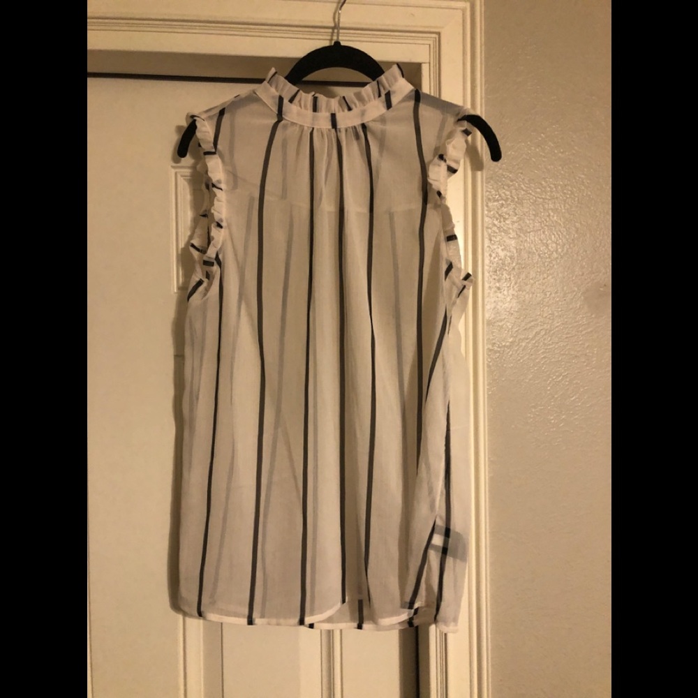 Striped top with flutter sleeve